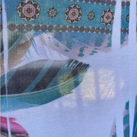 blush Light Asymmetrical Blouse Blue Pink Tan Feathers Size 2X - Picture 6 of 7